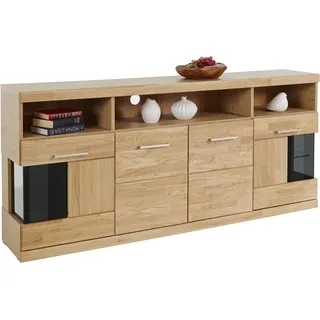 Home Affaire »Ribe,180cm breit, 9 Fächer«, Holz massiv, Holzwerkstoff, Metall Griffe,2Türen mit Glaseinsatz