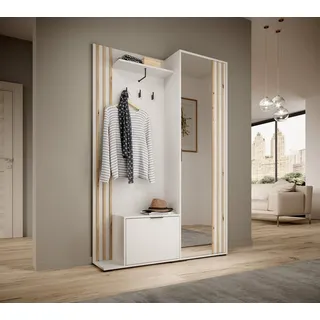 MOEBLO Kompaktgarderobe JOHN (Dielenschrank Wandschrank Regal Diele & Flur Kleiderschrank Schuhschrank, mit Spiegel Flurgarderobe Schrank Kompaktgarderobe), (BxHxT): 135x197x34cm weiß