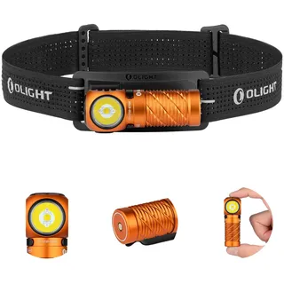 OLIGHT Perun 3 Mini Stirnlampe LED Wiederaufladbar, 1250 Lumen Superhell Kopflampe Headlamp mit Rotlicht und 8 Lichtmodi, IPX8 Wasserdichte Stirnleuchte, Ideal für Outdoor, Angeln, Notfall Orange