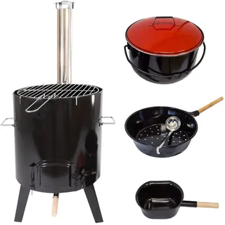 Lemodo Gulaschkanone, Raketenofen mit Gulaschtopf, Glühweinkocher, Grillgitter