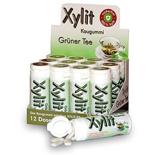 Xylit Kaugummi Grüner Tee - ohne Titandioxid, Inhalt 30 Stk, 12 Packungen