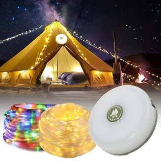 ‎jsdoin Jsdoin Camping Lichterkette Aufrollbar, 3-in-1 Außenlichterketten mit 5 Beleuchtungsmodi LED Lichterkette 10m, 30s Wiederherstellung, USB Ladung Wasserdichte Tragbare Aufrollbare Camping Lichterkette