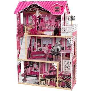 KidKraft Amelia Puppenhaus aus Holz mit Möbeln und Zubehör, Spielset mit Balkon und Aufzug für 30 cm Puppen, Spielzeug für Kinder ab 3 Jahre, 65093