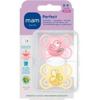 MAM Schnuller Perfect Silikon, rosa/gelb, 0-6 Monate