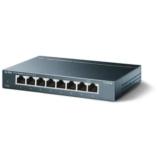 TP-Link TL-SG108 8-Port Gigabit Netzwerk Switch (Plug-and-Play, 8* RJ-45 LAN Ports, Metallgehäuse, IGMP-Snooping, unmanaged, lüfterlos) blau metallic