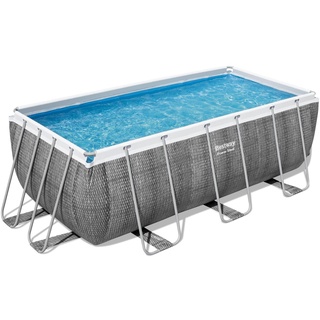 BESTWAY Power Steel Frame Pool Set 412 x 201 x 122 cm inkl. Filterpumpe grau Rattanoptik