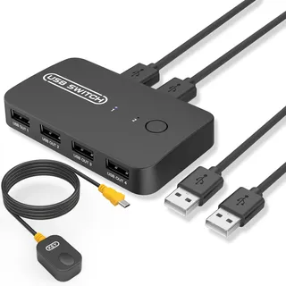 KVM Switch, eppfun USB Switch 2PC 2 In 4 Out, Usb Umschalter mit Fernbedienung, eine Maus/Tastatur für 2 pcs gleichzeitig