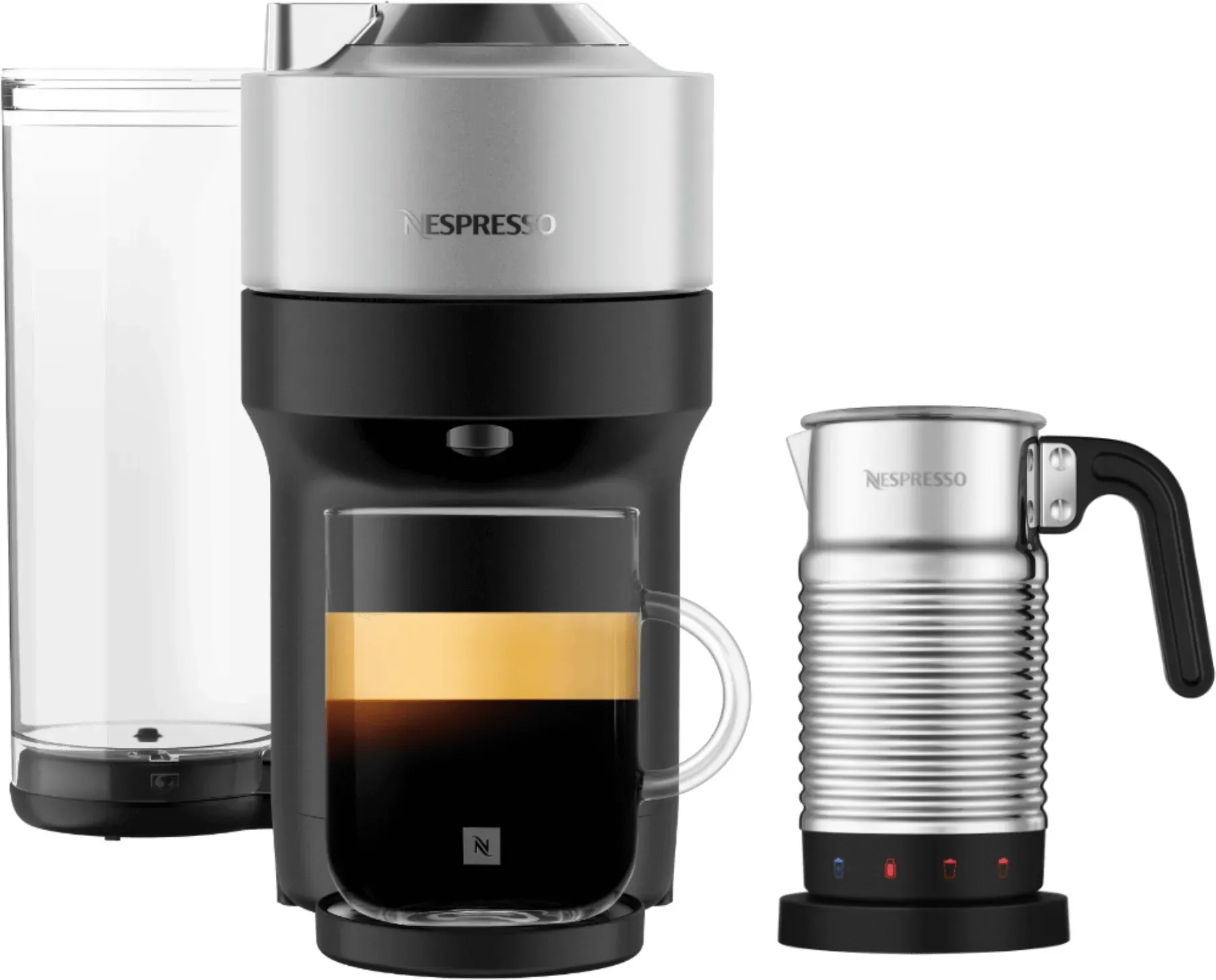 Nespresso VERTUO Pop+ Silver & Aeroccino4 Vertuo Kaffeemaschine