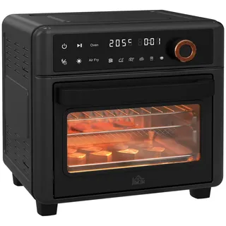 Homcom Minibackofen mit Umluft 13L Mini Ofen mit Backblech, Grillrost und Krümelblech, 40 °C-220 °C Heißluftfritteuse mit 12 Programmen, Frittierkorb, 12h Timer, 1200W, Edelstahl