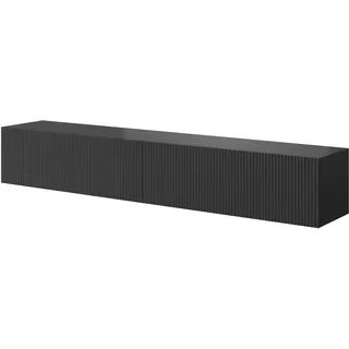 Selsey Veldio - TV-Hängeboard, Schwarz mit geriffelten Fronten, 175 cm Hängend Gefräste Front