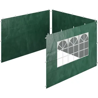 Relaxdays Seitenteile für Pavillon, 3er Set, 2x3 m, wasserdicht, Seitenwände mit Klettverschluss, PE, mit Fenster, grün