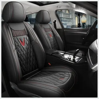 TVVXIO Sitzbezüge-Set, für Audi A4 B5 E8 B8 Luxus Leder Autositzbezüge Schutz zum Vorderseite Rückseite 5-Sitze,A Black