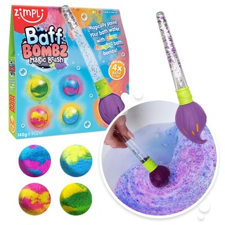 Baff Bombz Magic Brush von Zimpli Kids, 4 x Badebomben, malen Sie Ihr Badewasser magisch, Taschengeld Kreatives Spielzeug für Kinder, Geburtstagsgeschenke für Jungen & Mädchen, Feuchtigkeitsspendende