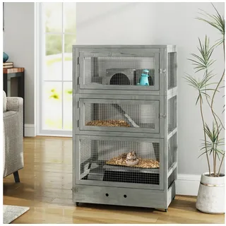 PawHut Kleintierkäfig aus Holz 65 x 45 x 109 cm grau