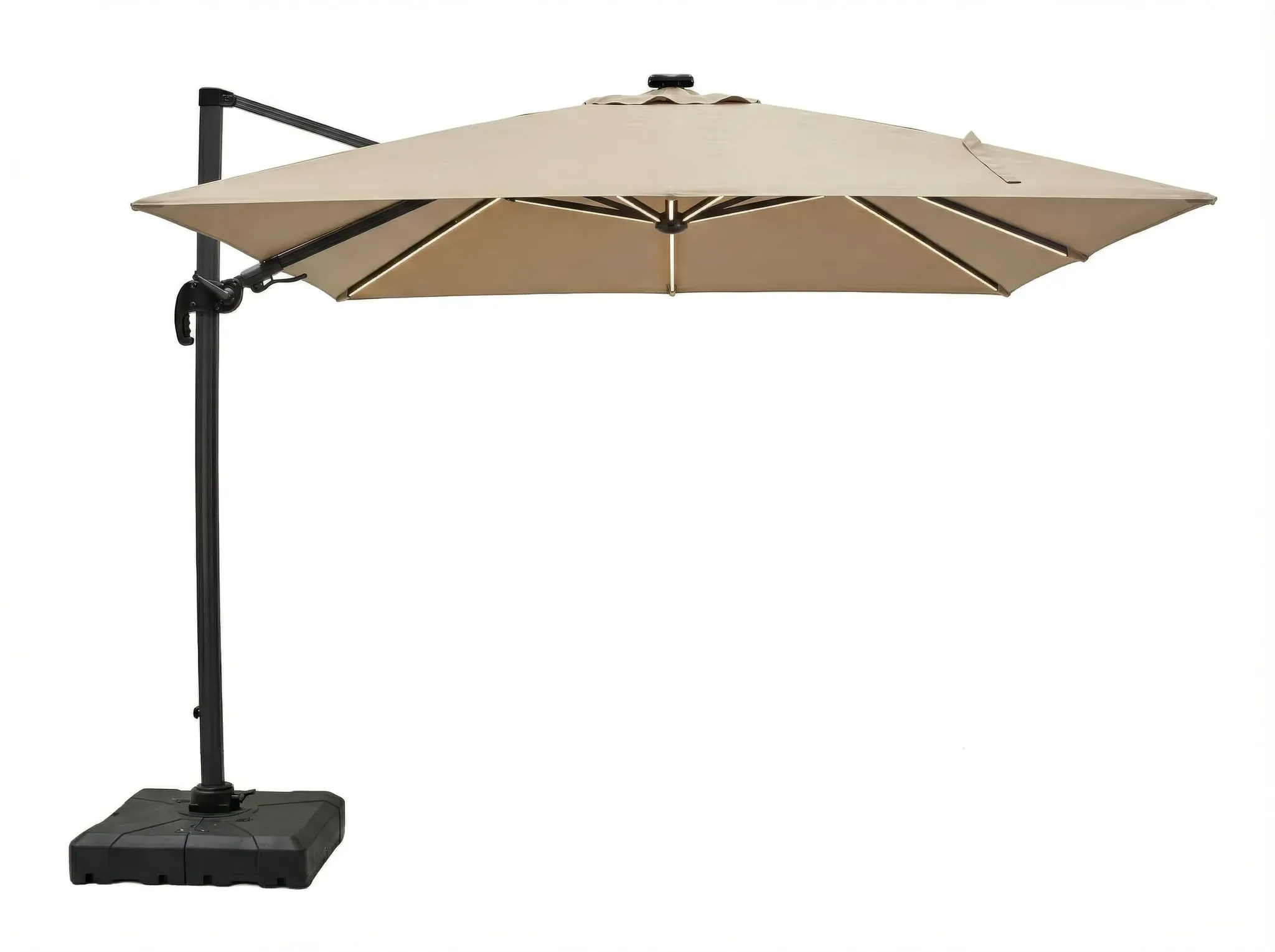 LC Garden »Salerno« Ampelschirm Taupe 300cm inkl. Schutzhülle& Schirmfuß mit LED-Solarbeleuchtung schwenk  drehbar 360°