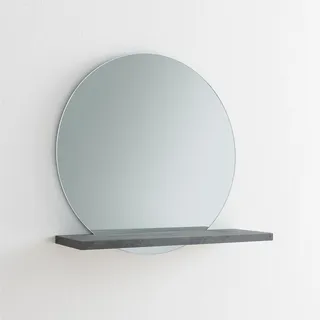ARHome Runder Grau Spiegel mit Ablage, 60 x 60 x 22 cm, Spiegel mit Regal, Dunkler Beton, Made in Italy