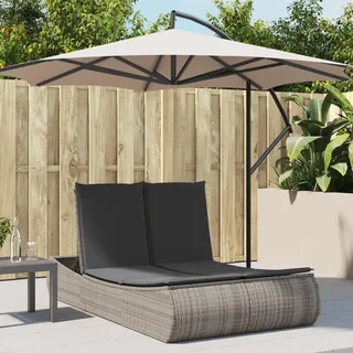 IKAYAA Doppelliege Outdoor 2 Personen Sonnenliege 2 Personen Doppel Gartenliege Wetterfest Liegestuhl Verstellbar Sonnenbett Loungebett Gartenbett mit Auflage-Grau-Typ 3