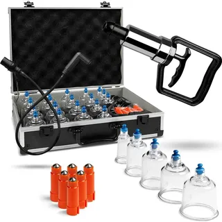 PULOX Schröpfgläser-Koffer - 19 Stk. Set im Aluminium-Koffer inkl. Vakuumpumpe
