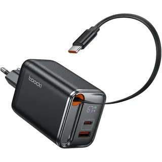 toocki USB C Ladegerät, 3Port GaN Mehrfach Ladegerät mit LED Display für MacBook,iPhone 17 Pro Max,Galaxy S24 Ultra/S23,Switch,Laptop,Handys