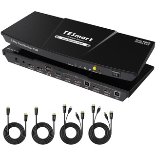 TESmart HDMI KVM Switch 2 PC 2 Monitore, 4K@60Hz KVM-Switches mit EDID Emulator, Hotkey Switching, Audio Extractor, und USB 2.0 für Tastatur Maus Scanner Drucke, mit Kabel×4