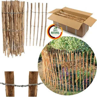 Floranica Staketenzaun Haselnuss 1 laufender Meter x 90cm 4-6cm Abstand Steckzaun Gartenzaun Rollzaun Hühnerzaun