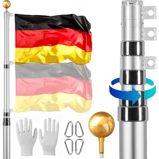 Vevor 25ft Teleskop-Fahnenmast-Set, robustes Fahnenmast-Set aus Aluminiumlegierung im Boden für draußen, 3 Anzeigemodi Fahnenmast mit professione... - Silber