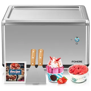 Selbstkühlende Roll-Eismaschine für Zuhause mit Kompressor, Soft Eis in nur 3 Mins, One-Touch Bedienung, Vielfältige Sortenwechsel, Gesunde Selbstgemachte Ice Cream Rolls, Rezept, 2 Spachteln, FOHERE