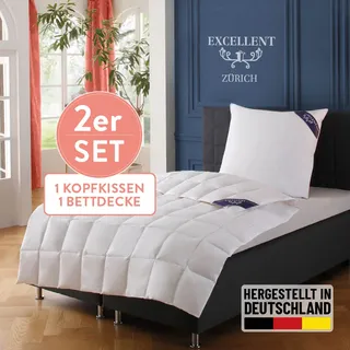 Excellent Daunenbettdecke + 3-Kammer-Kopfkissen "Bettdecken-Set Zürich, Bettdecke 135x200 & 155x220 cm", weiß, B/L: 135cm x 200cm Anzahl Teile 1, B/L: 80cm x 80cm Anzahl Teile 1, Bezug: Baumwolle Füllung: Entendaune/-feder, leicht, Bettdecken Bezug: 100% Baumwolle.