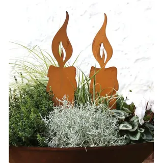 LB H&F Lilienburg Gartenstecker 2er SET Gartenstecker Beetstecker Gartendeko Herbst Winter (Weihnachten Herbstdeko Weihnachtsdeko Rostkerze Metallkerze Winter Garten Blumenkübel 2ER KERZE, Kerze Kerzen Metall Deko Rost Roststecker zum stecken am) Weihnachten außen draussen outdoor Blumenstecker Blumenstab braun