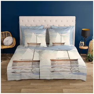 TRAUMSCHLAF Bettwäsche Segelboot, Renforce, 2 teilig, maritimes Design aus 100% Baumwolle blau