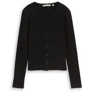 TOM TAILOR DENIM Damen Pointelle Cardigan mit Knopfleiste, schwarz, Uni, Gr. XL