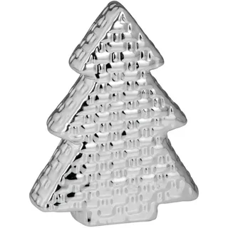 glänzender Dekobaum 12 cm silberner Porzellan Tannenbaum - Weihnachtsdeko