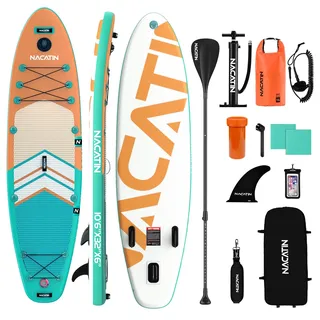 NACATIN SUP Board für Erwachsene, aufblasbares Stand Up Paddling Board 320cm (10ft 6in), mit Paddel, Pumpe, Rucksack, Tragegurt, Trockentasche, Reparaturset – ideal für Anfänger & Fortgeschrittene
