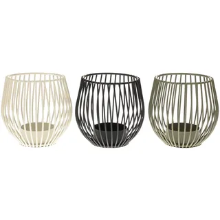 MACOSA NO62479_x3 Teelichthalter 3er Set Metall Schwarz, Weiß Grau Moderne Teelichtständer Deko Metallwindlicht Windlicht Tisch-Dekoration Kerzenhalter Teelicht-Halter Kerzenständer