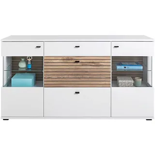 xonox.home Sideboard ROVIGO, B 160 cm - 2 Türen - 3 Schubladen - Weiß matt Dekor - Nox Eiche Dekor