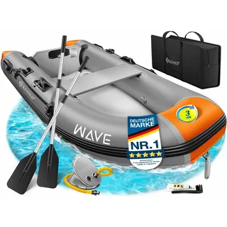 KESSER Schlauchboot aufblasbares Paddelboot für 2 Personen, motorisierbar, 2,30m, WAVE Motor geeignet grau|orange 135 cm x 230 cm x 45 cm