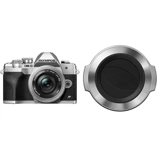 Olympus OM-D E-M10 Mark IV Micro-Four-Thirds-Systemkamera-Kit, 20 MP Sensor, 5-Achsen-Bildstabilisation, leistungsstarker AF & LC-37C automatischer Objektivdeckel Silber