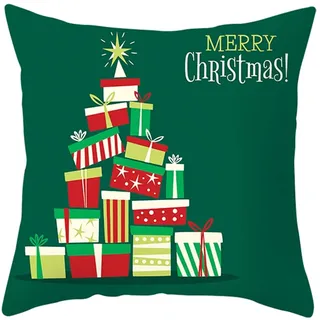 EHOMERY Kissenbezüge Länglich Kissenbezug Set Vintage Weihnachtsgeschenkbox Weihnachtsbaum Flachs Zierkissenbezüge Kissenbezüge Kuschelig Kissenbezug Yogakissen Wohnzimmer Sofa Dekoration Grün Rot