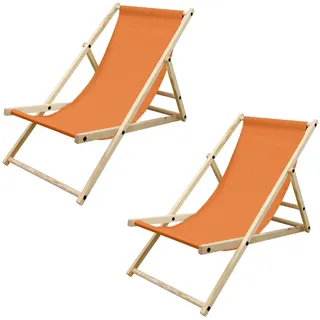 ECD Germany 2er Set Liegestuhl klappbar aus Holz, Orange, bis 120kg, Gartenliege Sonnenliege Relaxliege Strandliege Liege Strandstuhl Klappstuhl, für den Garten Terrasse und Balkon