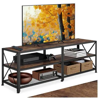 tectake® Industrial TV Lowboard, Fernsehschrank bis zu 60/70 Zoll, Sideboard Wohnzimmer, TV Schrank, Regal Kommode mit offenen Fächern, HiFi Rack - 141 cm, Industrial Holz dunkel, rustikal