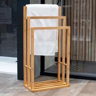 Schulte Handtuchhalter aus Bambus – Stehend mit 3 Stangen und Boden, freistehend, treppenförmig