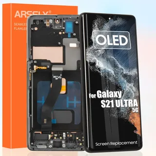 OLED LCD Display für Samsung Galaxy S21 Ultra 5G G9980 SM-G998B SM-G998U Display Touchscreen Montage Ersatz Glas Digitizer mit Reparatur Kit (6,8 Zoll, Schwarz mit Rahmen)
