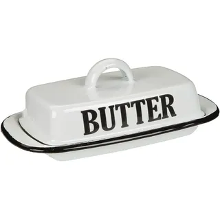 Ambiente Haus Retro Butterdose 51230 Emaille Weiß Butterschale Vintage Butterglocke emailliert