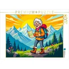 CALVENDO Puzzle Oma wandert fröhlich mit Rucksack durch sonnige Berglandschaft 2000 Teile Lege-Größe 90x67cm Foto-Puzzle für glückliche Stunden