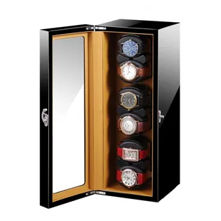 PAHION Automatische Uhrenbeweger Box Drehen Uhrenbeweger Fur 6 Uhren Mit Leisem Motor 4 Drehmodis Netzteil Oder Batteriebetrieben