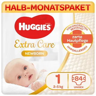 Huggies Newborn Baby Windeln Größe 1, 2 bis 5 kg, Für Neugeborene, Mit Nässeindikator, 84 Windeln, Monatsbox, Monatspack, Großpackung