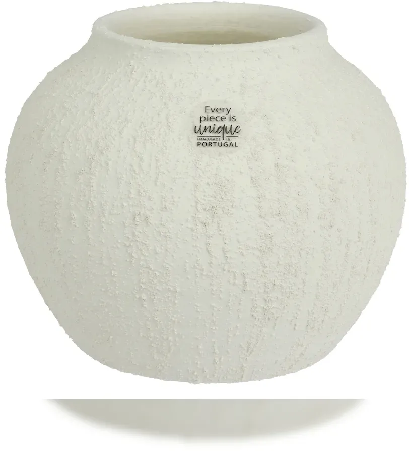 Decoris Vase aus Terrakotta 20x16cm kugeliges Design raue Optik recycelt und Handgearbeitet Tischvase Wohnzimmer Deko Keramik Vase Modern Pflanzenvase Weiß