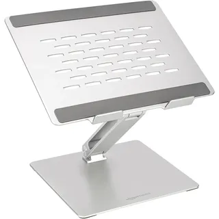Amazon Basics Verstellbarer ergonomischer Laptopständer mit Wärmeabzug, stufenlose Höhen- und Winkelverstellung, ideal für einen Laptop bis 43,9 cm (17,3 Zoll), 27.9 x 23 x 5.6 cm, Silber