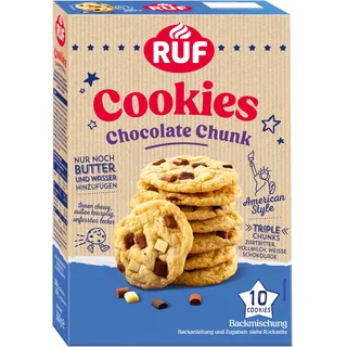 RUF Chocolate Chunk Cookies, Backmischung für helle Kekse im American Style mit triple Schoko-Stückchen, innen chewy, außen knusprig, 10 Cookies, 360 g