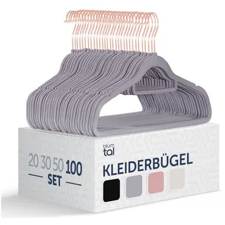 Blumtal Kleiderbügel Samt 100 Stück - Bügel Samt 360° drehbar und belastbar - Bügel Kleider platzsparend und rutschfest - Kleiderbügel Grau mit Samtbezug - Samtbügel - Hanger Samt Grau - Bügel